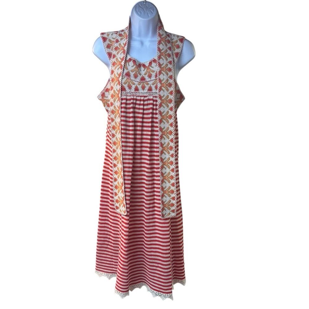 Cecilia Prado Knit Dress Sleeveless Striped Boho Crochet Trim Multicolor Midi L